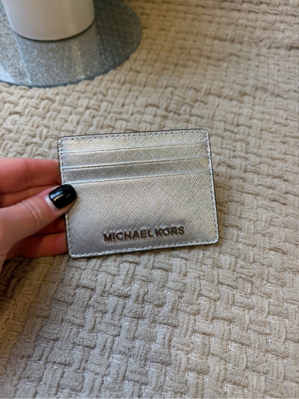 Michael Kors Silver Saffiano Leather Card Case